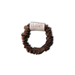 Silk Closet silk Angelina brown hair midi scrunchie.  Gentle hold for healthy hair.