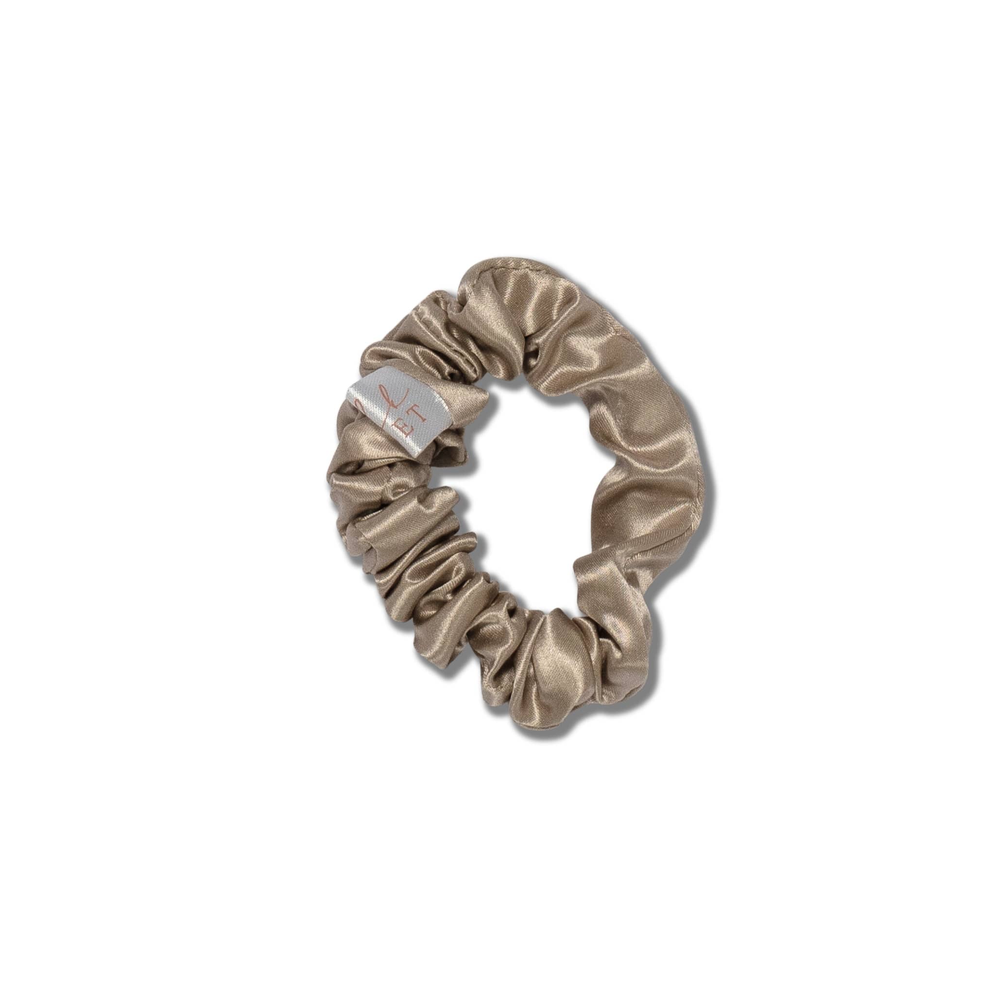 Silk Closet champagne silk scrunchie.