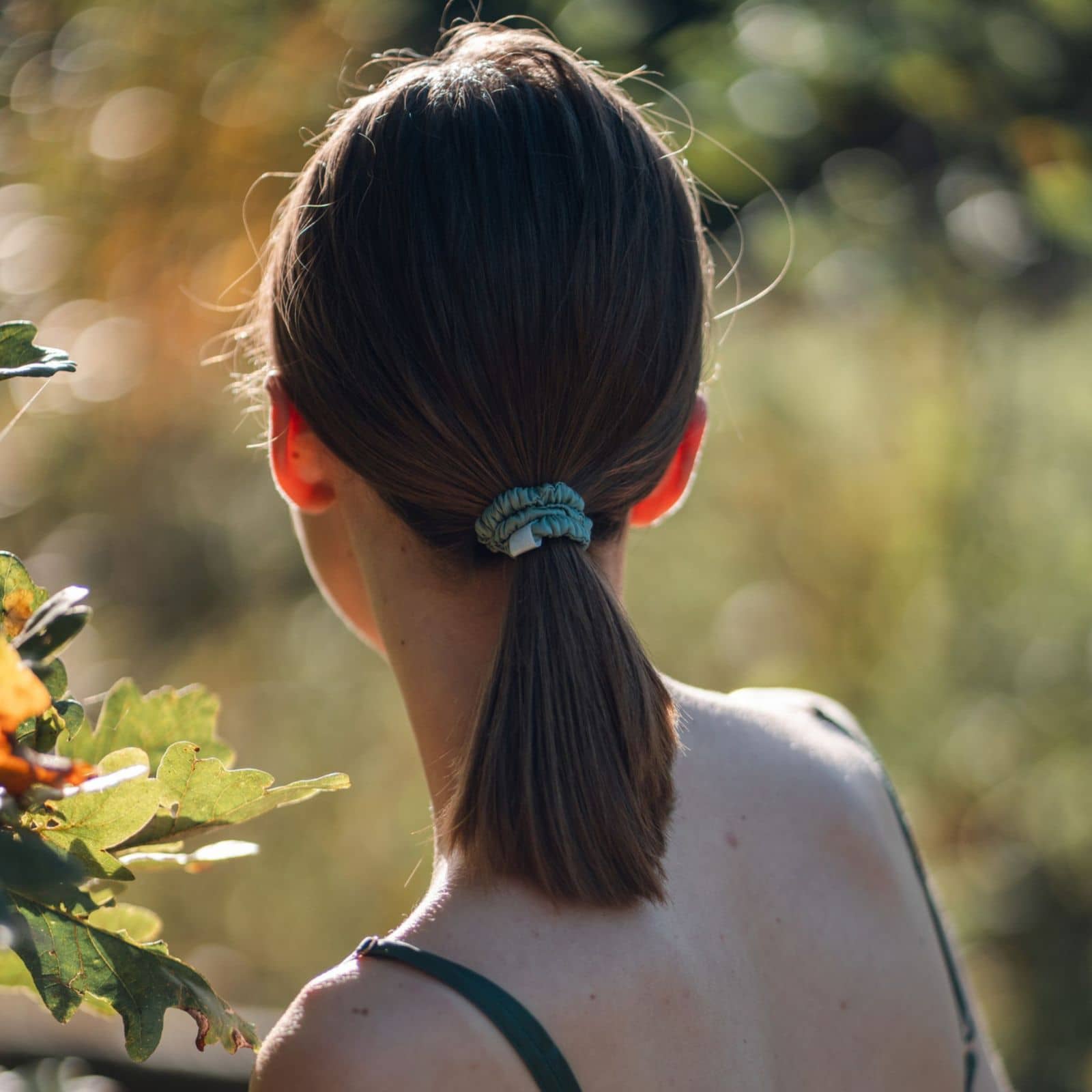 Moroccan mint green Silk Closet silk hair scrunchie for a gentle hold in hair.