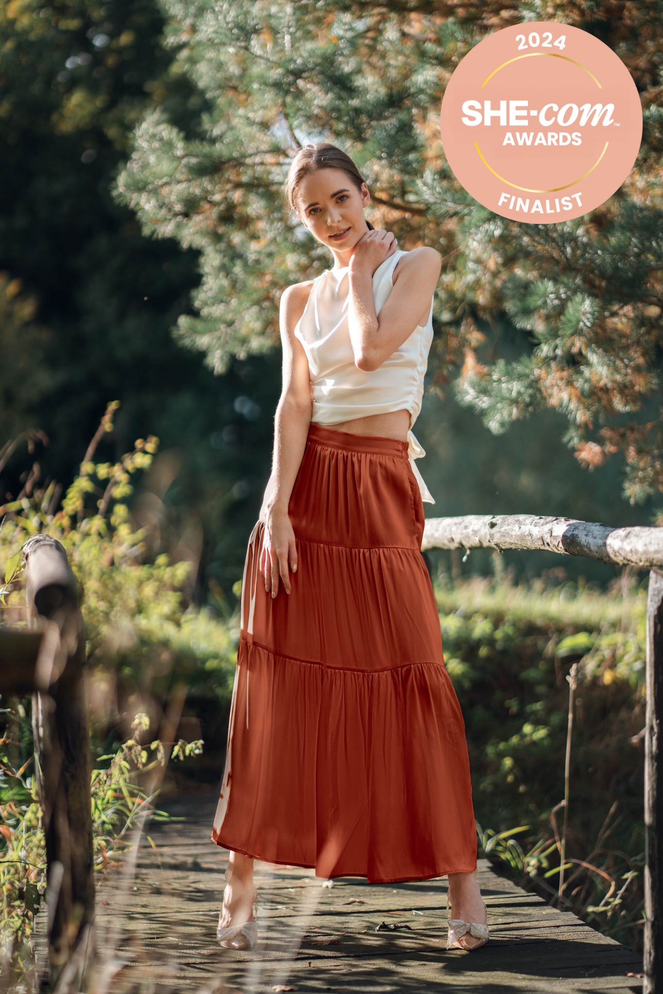 Pure silk maxi skirt tuscan oranage