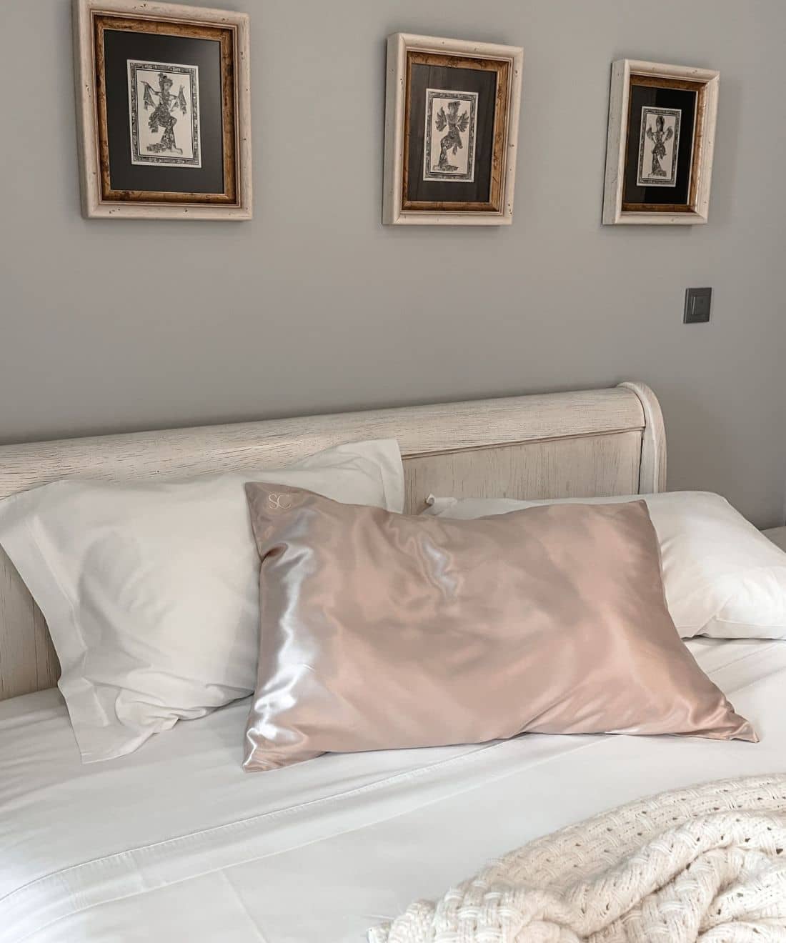 Parisian Peony silk pillowcase by Silk Closet for ageless skin and healthy hair. On bed