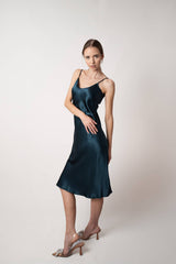 Silk Closet silk blue slip midi dress studio