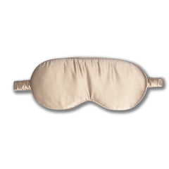 Silk Closet contoured 3d sleep mask. Champagne coloured. Pure silk for a blissful sleep. Front of mask.