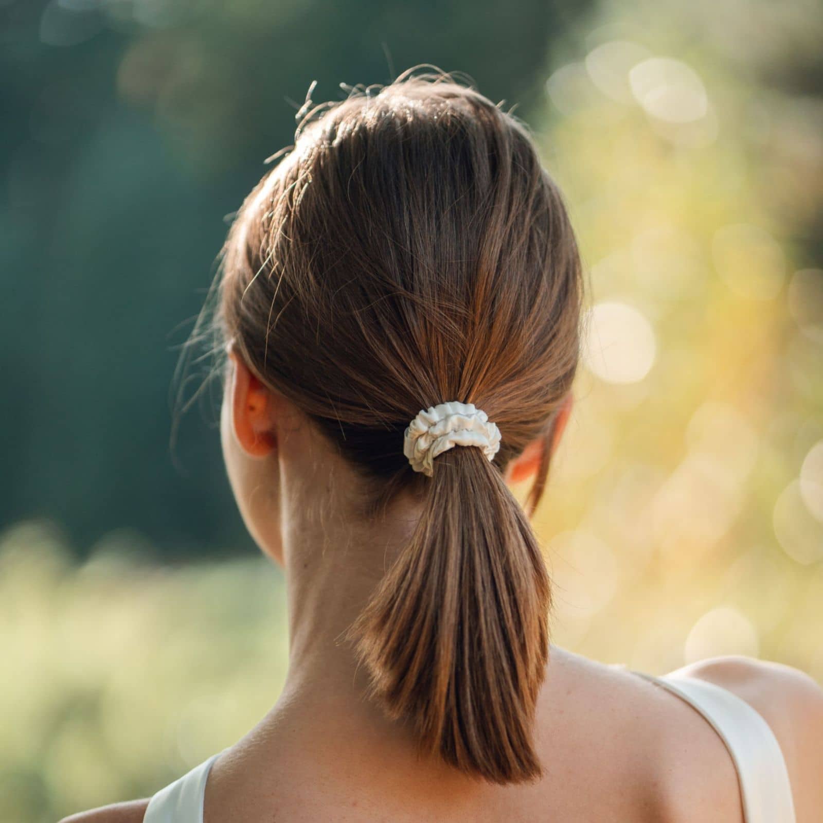 Silk Closet ivory scrunchie in hair