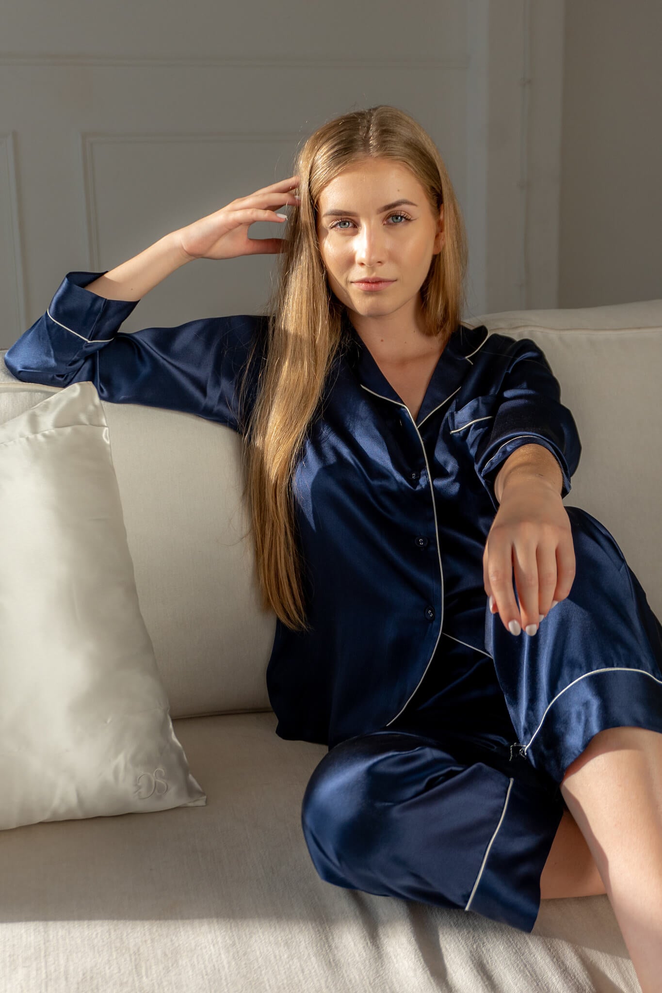 Amalfi Azure Long Silk Pajamas  Buy Women's Luxury Sleepwear – Silk Closet